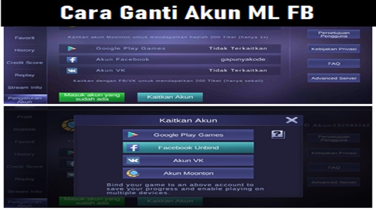 Cara Ganti Akun ML FB, Mudah dan Cepat