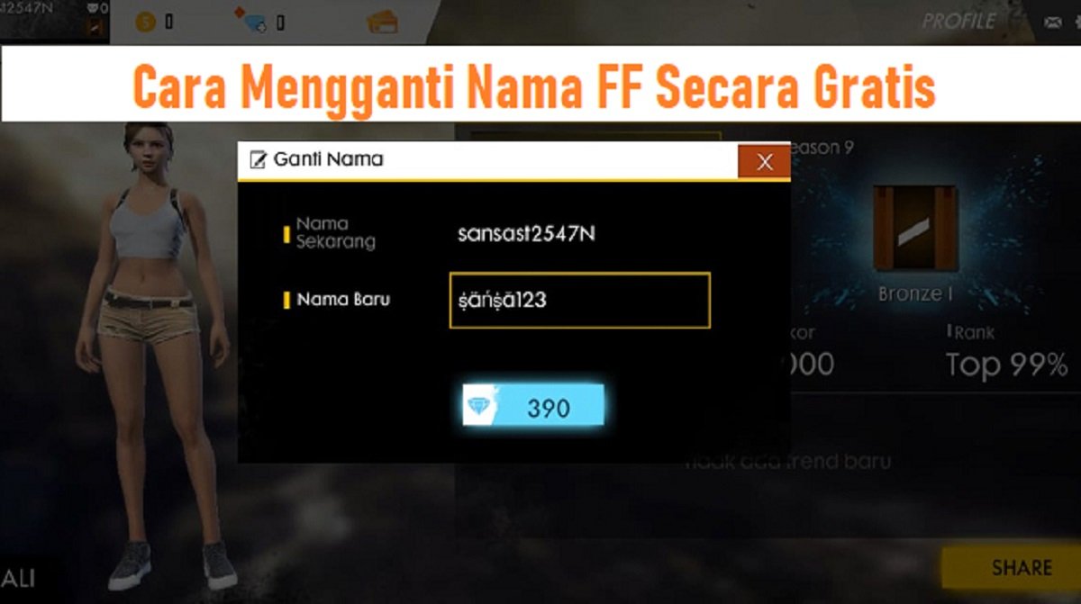 Cara Mengganti Nama FF Secara Gratis Tanpa Diamond dan Rename Card (Jarang Diketahui)